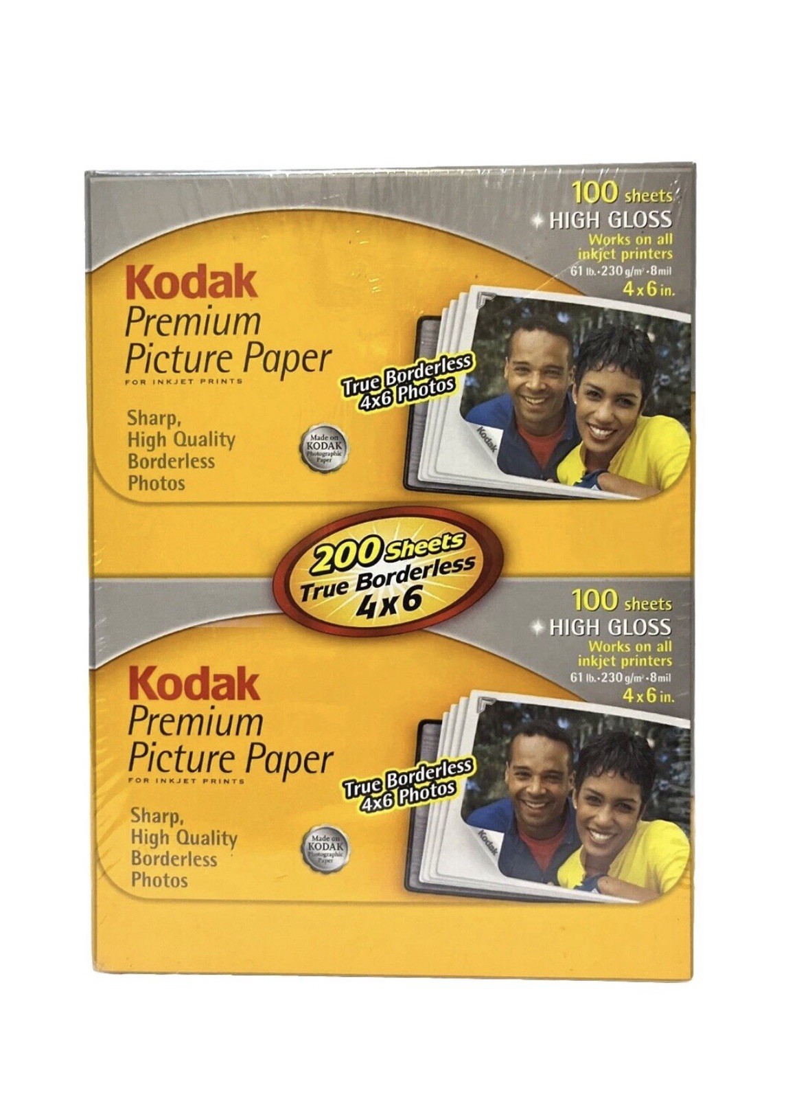 New Kodak Premium Photo Paper 4x6 200 Sheets High Gloss Inkjet True Borderless 