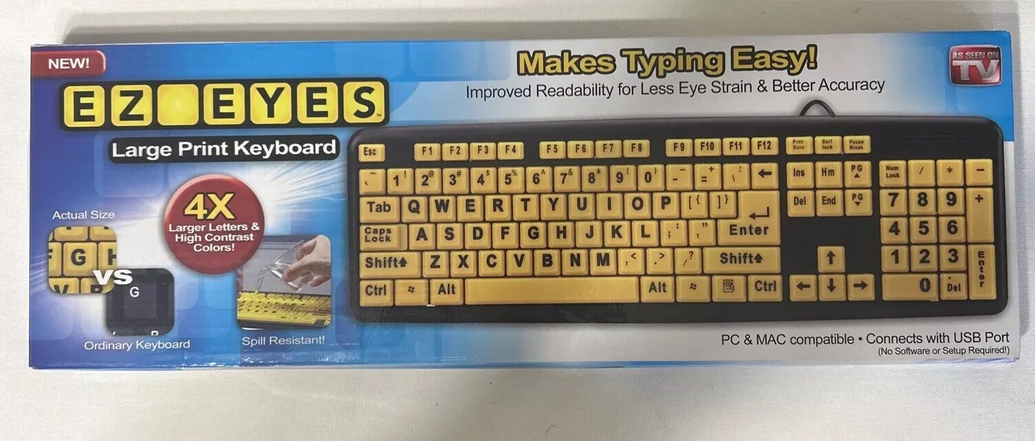 NEW EZ Eyes As Seen on TV Large Print Keyboard for Elderly and Vision Impaired