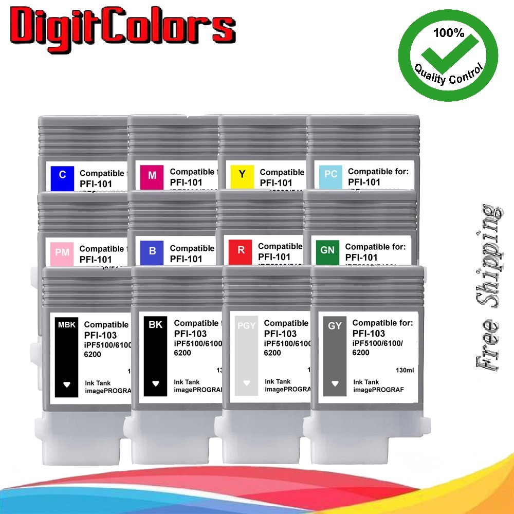 Any 6 of 12 Colors PFI-101 &PFI-103 Ink Cartridge Fit Canon IPF 5100 6100 6200