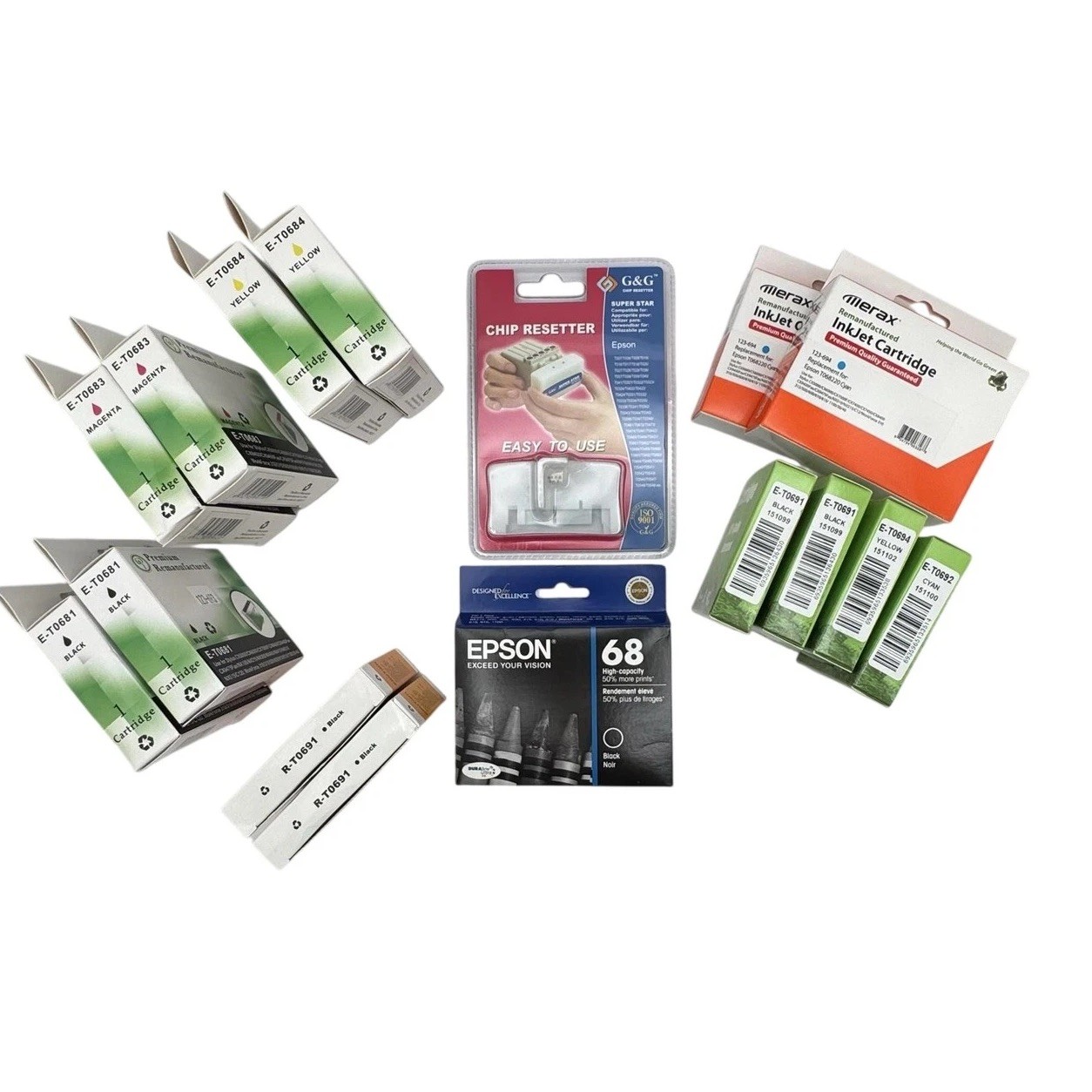 Bulk Lot of 15 Replacement Ink Cartridges + G&G Chip Resetter For Epson 68 69