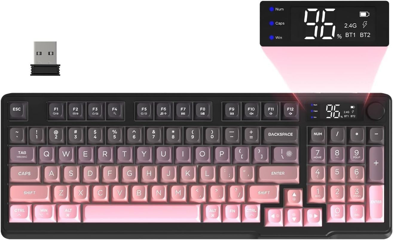 ATTACK SHARK x FREEWOLF M96 BT/2.4G Wireless keyboard, Display Screen For PC