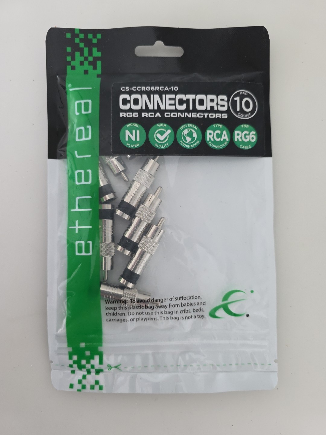 Ethereal Connectors RG6 RCA 10 Count Nickel Plated CS-CCRG6RCA-10 NEW NIP