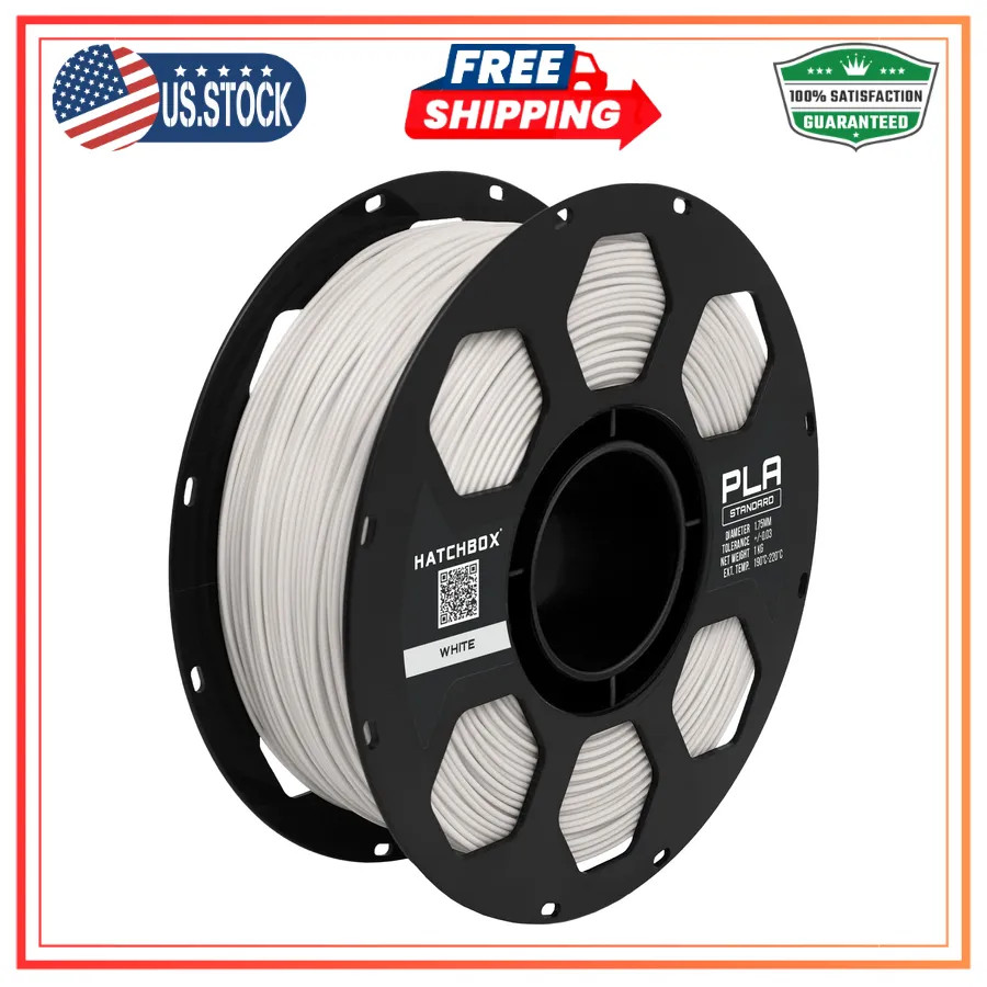 HATCHBOX 1.75mm White PLA 3D Printer Filament 1 KG Spool +/- 0.03 mm Accuracy