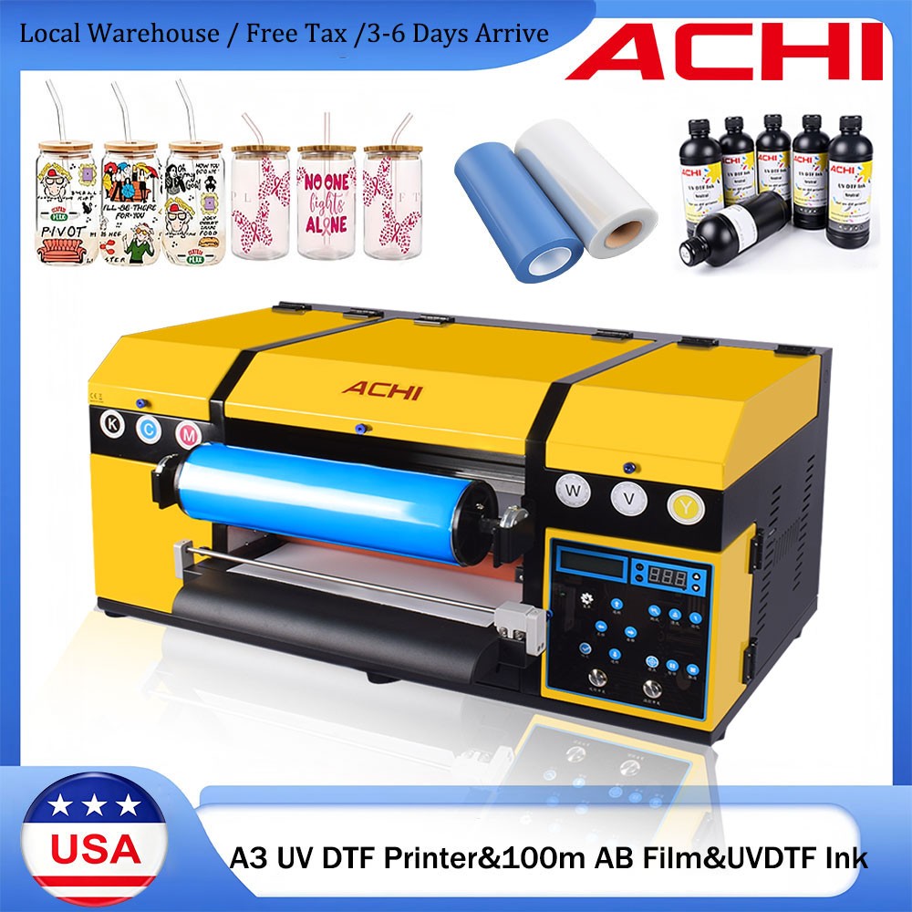 【US】ACHI A3 UV DTF Printer Transfer Sticker Printing AB Film Double XP600 Head