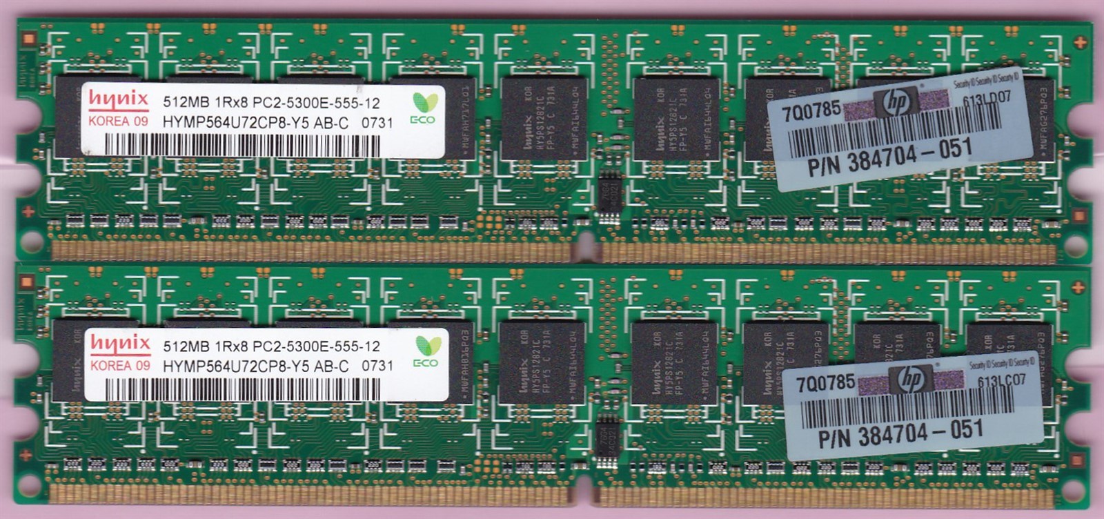1GB 2x512MB HYNIX PC2-5300E DDR2-667 ECC KIT HYMP564U72CP8-Y5 AB-C HP 384704-051