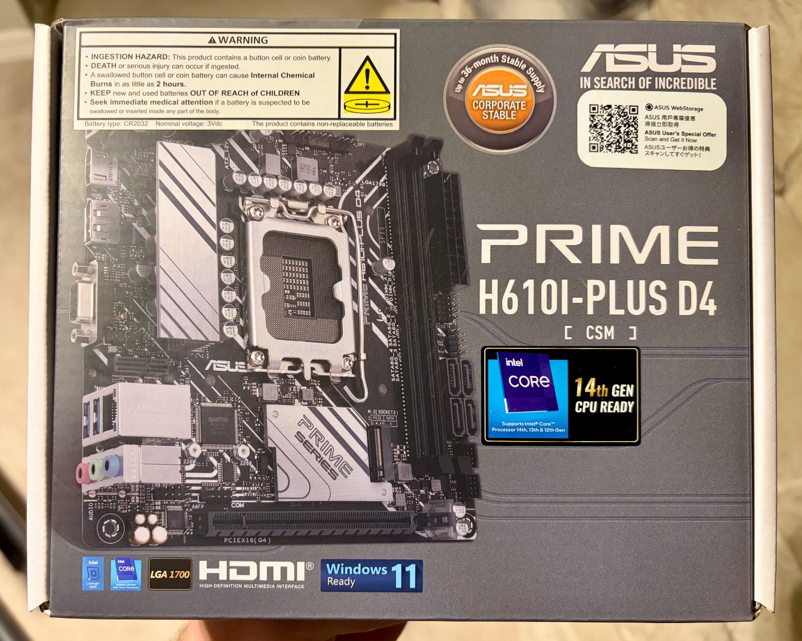 ASUS PRIME H610I-PLUS D4-CSM LGA 1700 H610 Mini ITX Intel Motherboard
