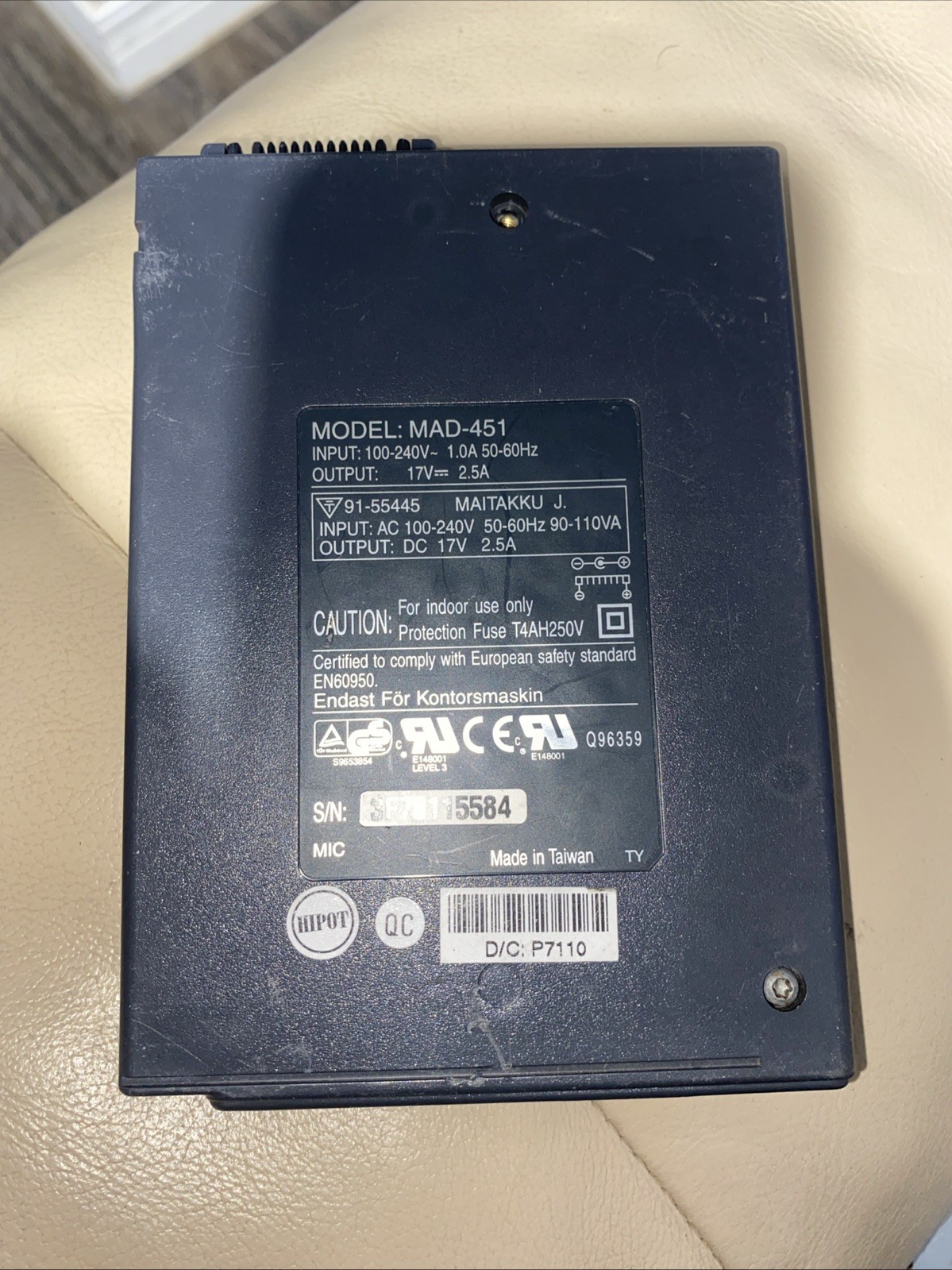 Vintage MiTAC MAD-451 AC Adapter Laptop Power Supply 17V 2.5A UNTESTED / AS-IS