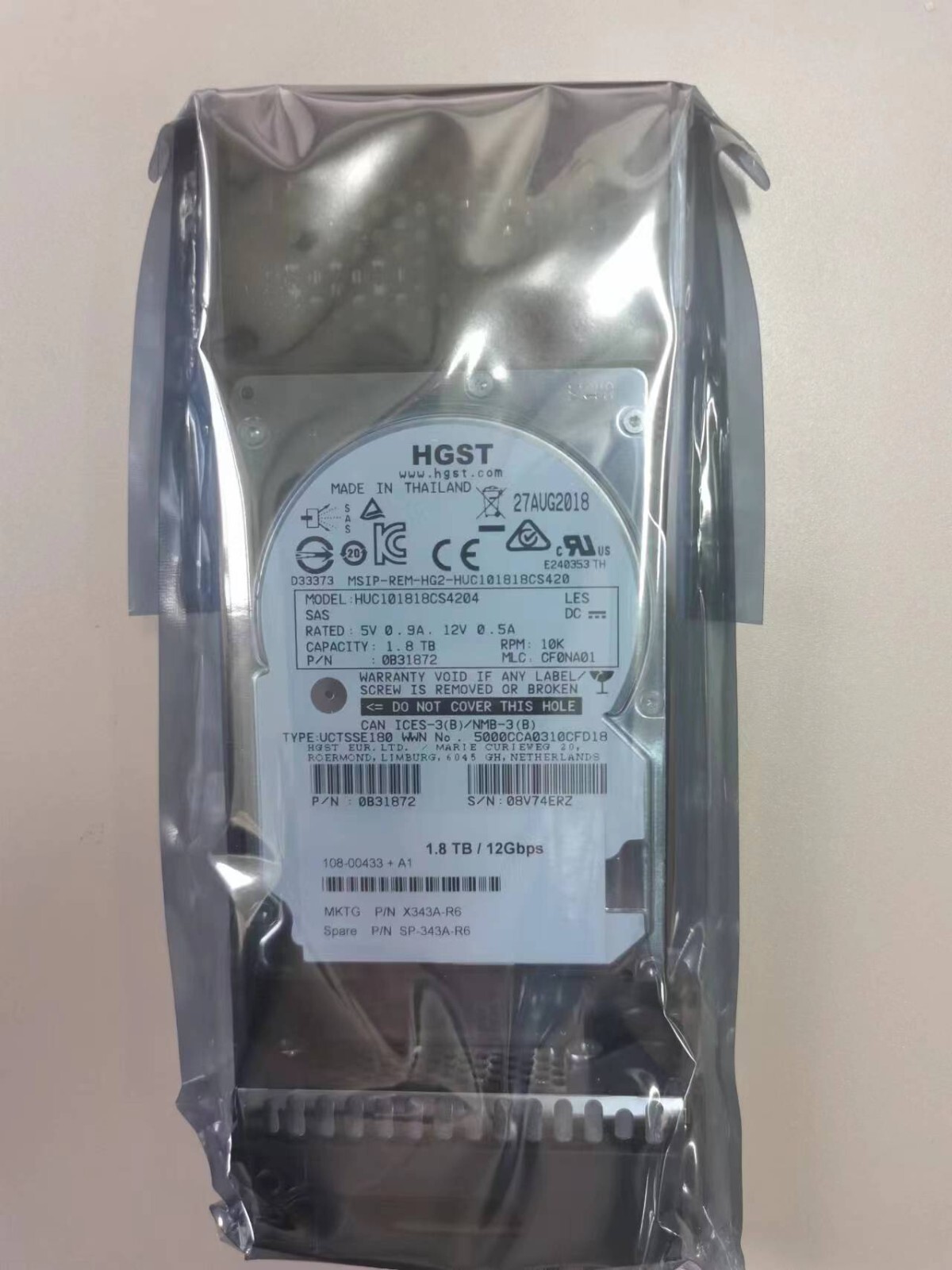FOR NetApp X343A-R6 1.8T 10K 12Gbps SAS 2.5" HDD Hard Drive 108-00433 DS224C