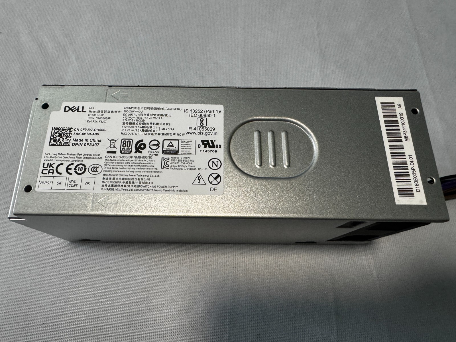 Dell OEM 180W Power Supply H80EBS-00 Inspiron 3910 3710 3020 ECT1250 D P/N F3J97