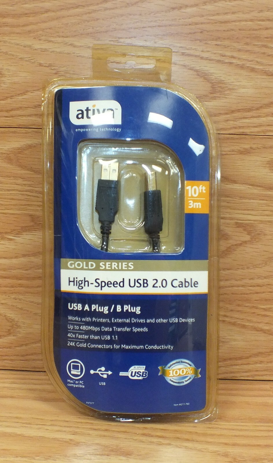 Genuine Ativa 10ft 3m Gold Series High Speed UISB 2.0 Cable A & B Plug 
