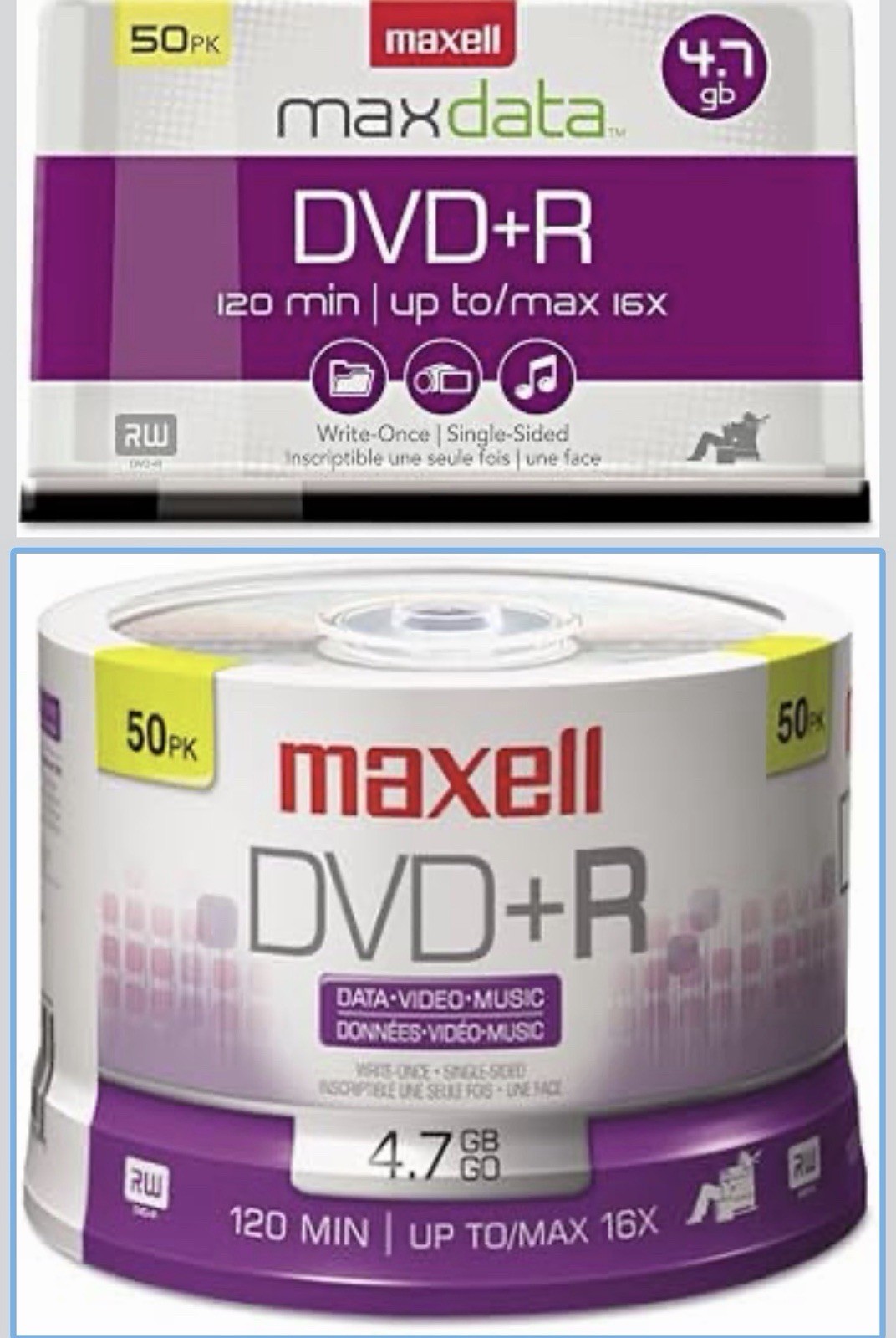 Maxell DVD+R 50pk 4.7 GB 4X 120 Min Spindle Brand New Sealed