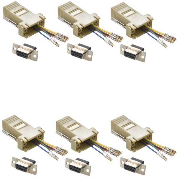 6x PCS DB9 9-Pin Female to RJ45 Female Modular Serial RS232 Adapter Converter