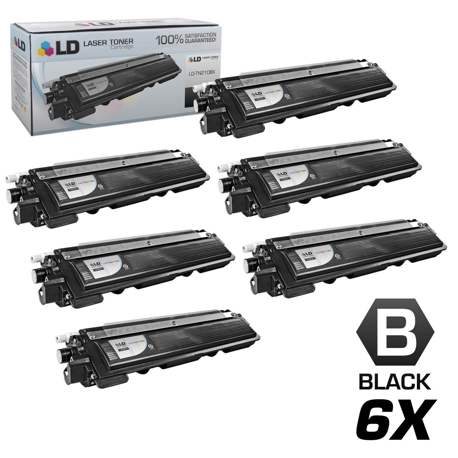 LD TN210 Black Laser Toner Cartridge Set of 6 for Brother TN-210BK MFC-9325CW