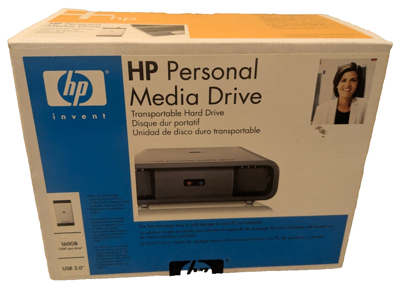 HP Personal Media Drive HD1600 160GB External Drive box, cables, disc, manuals