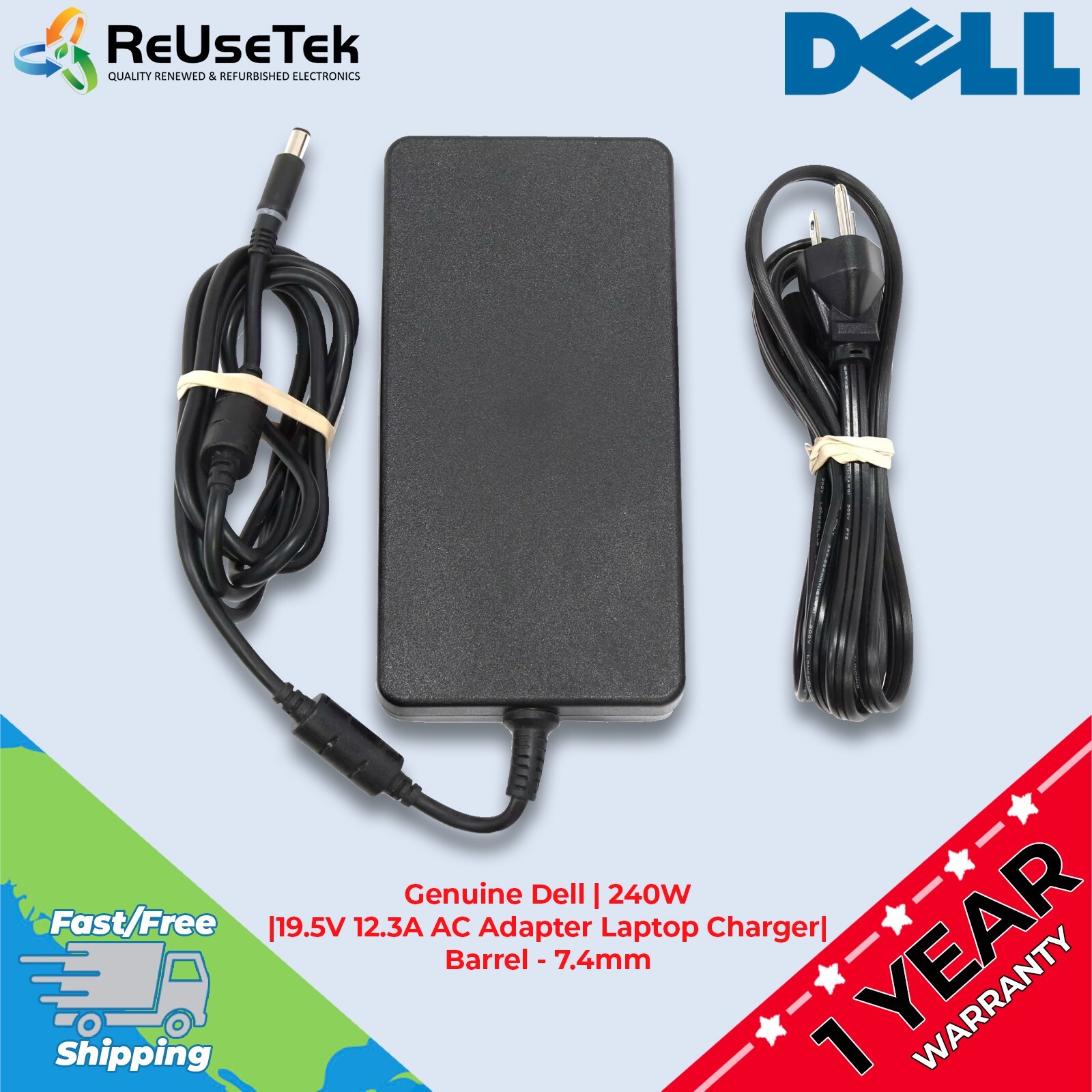 Genuine Dell | 240W | 19.5V 12.3A AC Adapter Laptop Charger | Barrel - 7.4mm