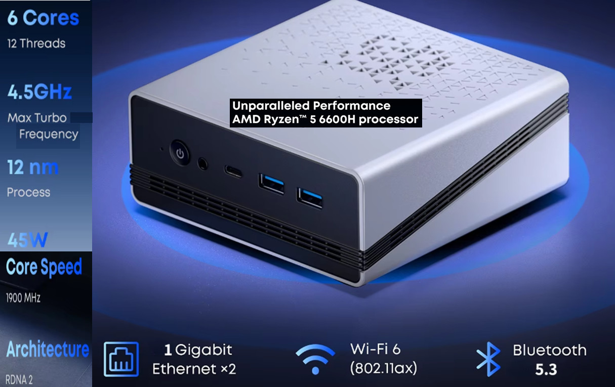 UBox Mini PC Ryzen 6600H Processor AMD CPU 16GB + 512GB SSD Windows 11 Comp