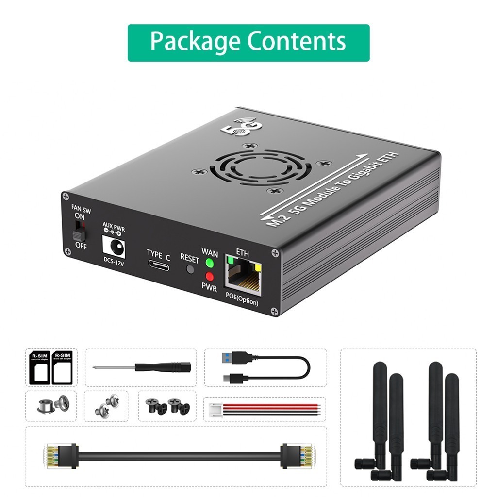 M.2 B-Key to Type C Adapter with Dual SIM Slots & 2.5G LAN for 4G 5G Module