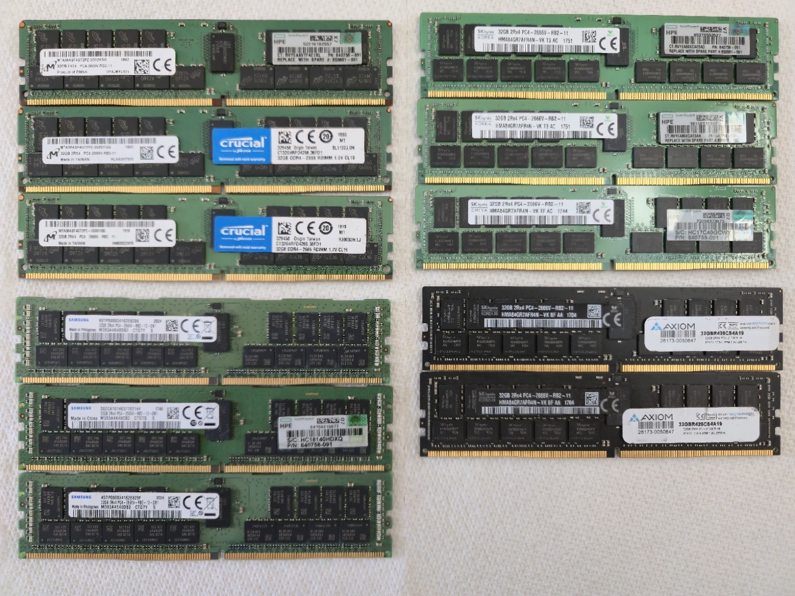 Lot of 11 Various 32GB DDR4-2666 Server RAM. May have damage, not tested.