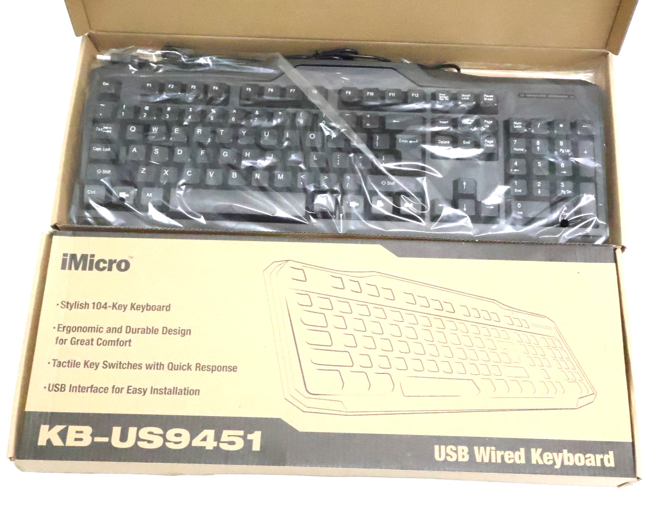 Lot of 2 iMicro KB-US9451 Wired USB Keyboard 104-Key Ergonomic Black