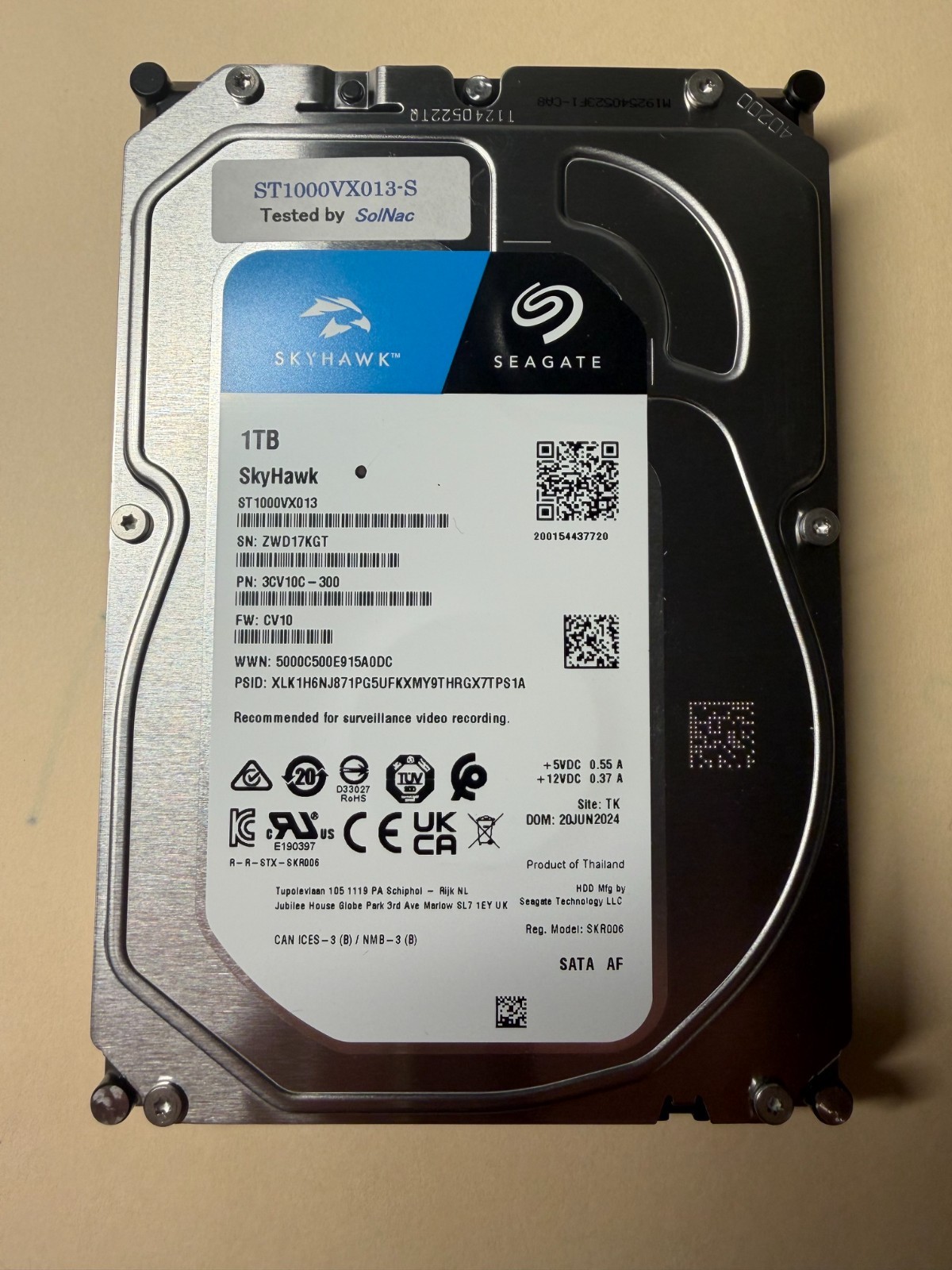 1TB Seagate SkyHawk ST1000VX013 3.5” SATA Surveillance HDD DVR NVR **FREE SHIP**