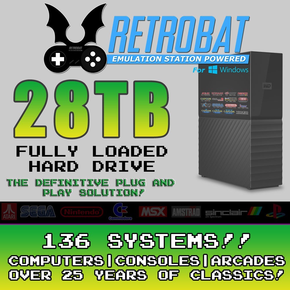 28TB RetroBat External Hard Drive Plug & Play Emulation Gaming For Windows PC