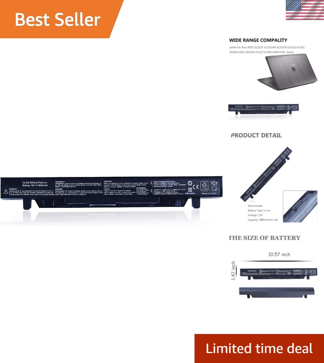 A41N1424 Battery for Asus ROG GL552V GL552VW DH74 DH71 GL552JX GL552J GL552