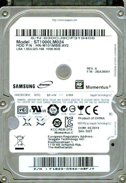 HN-M101MBB/AV2, ST1000LM024,  2BA30001, DGT SAMSUNG 1TB 2014