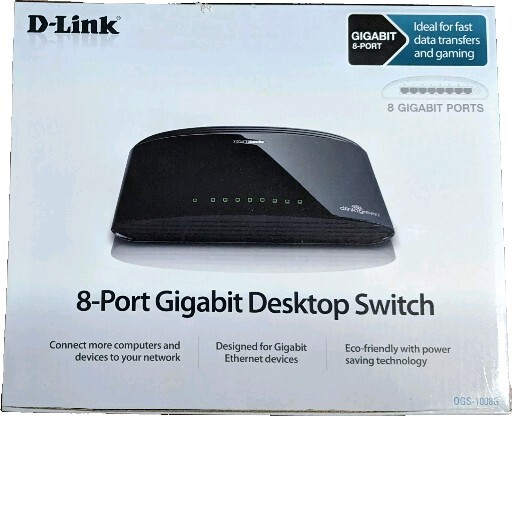 D Link 8 Port Gigabyte Desktop Ethernet Switch (DSG 1008G) NEW Open Box