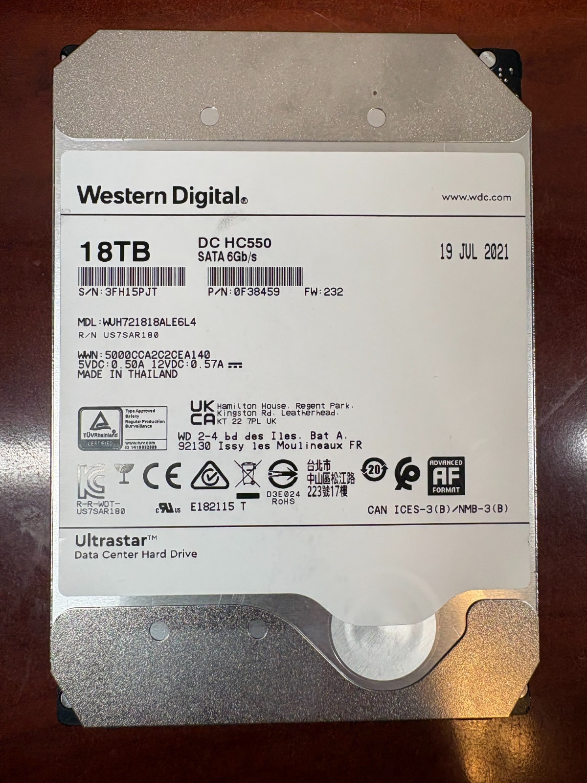 Western Digital Ultrastar HC550 18TB 7200 RPM Data Center SATA Hard Drive