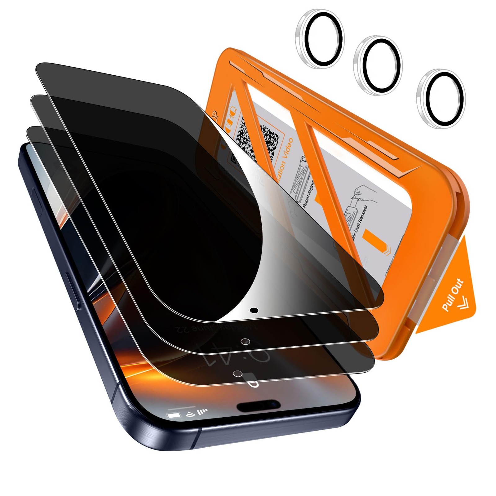 [1-Second Auto-Install] QHOHQ 3 Pack Privacy Screen Protector for iPhone 17 P...