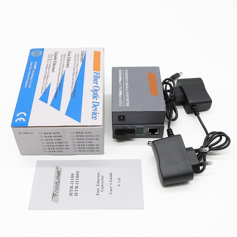 Gigabit Media Converter Single Fiber SC 20KM 10/100/1000Base-T RJ45 Transceiver