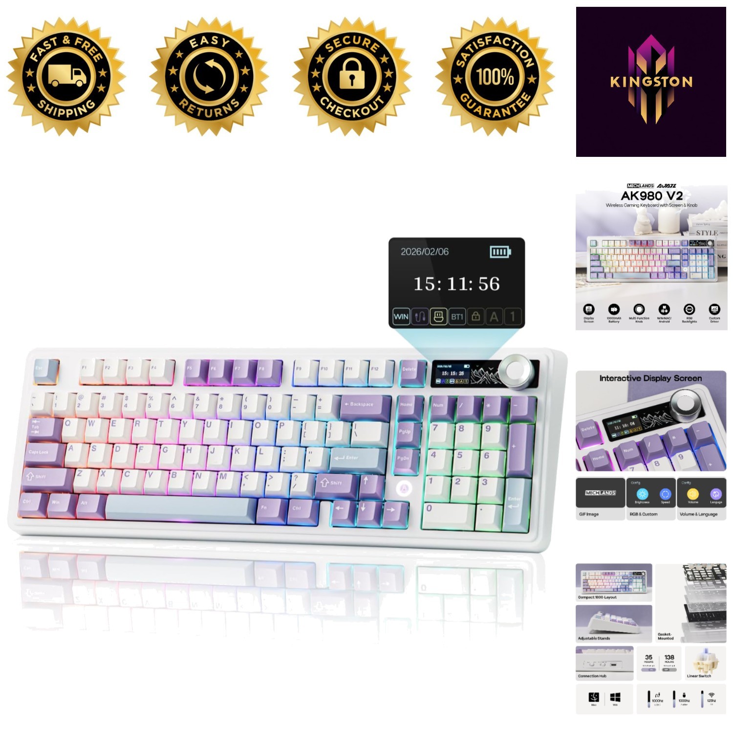 AJAZZ AK980 V2 Gaming Keyboard - Customizable RGB & 10000mAh Battery for Gamers