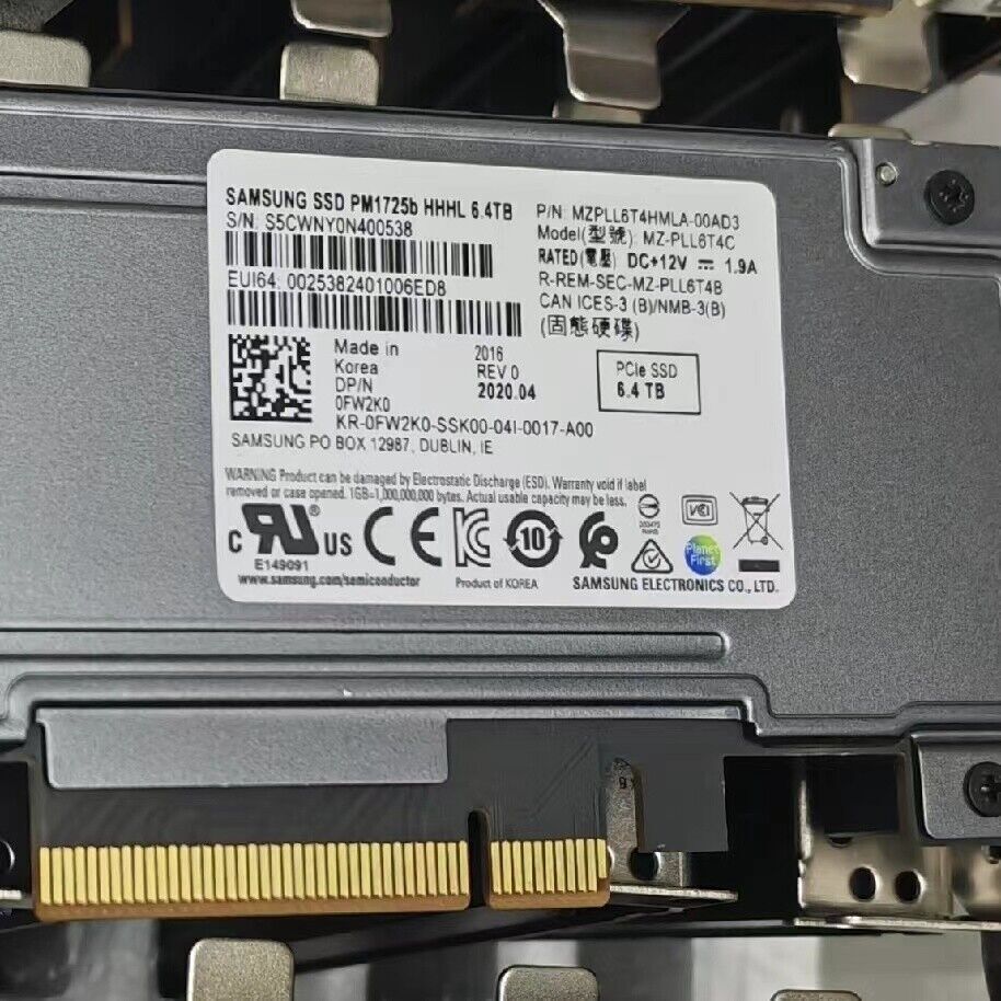 SAMSUNG PM1725b 6.4TB SSD PCIE MZ-PLL6T4C MZPLL6T4HMLA-00AD3 HHHL OFW2K0 Dell