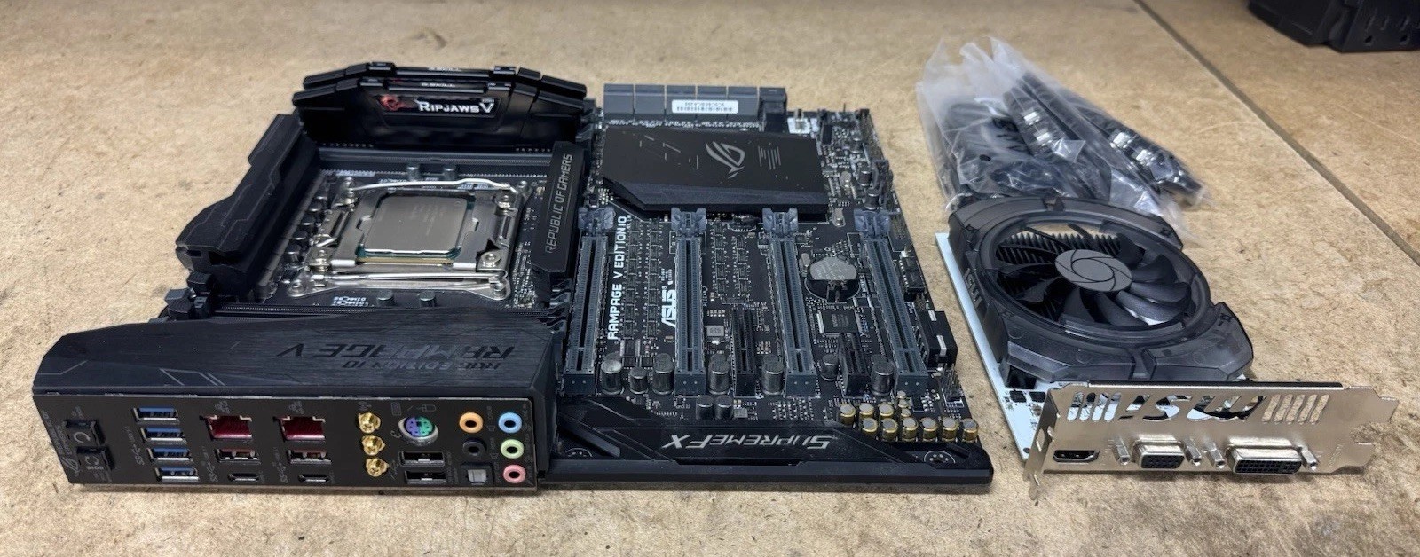 Asus ROG RAMPAGE V EDITION 10 Mobo + Intel i7-5820K CPU + 8GB RAM + GT730 GPU