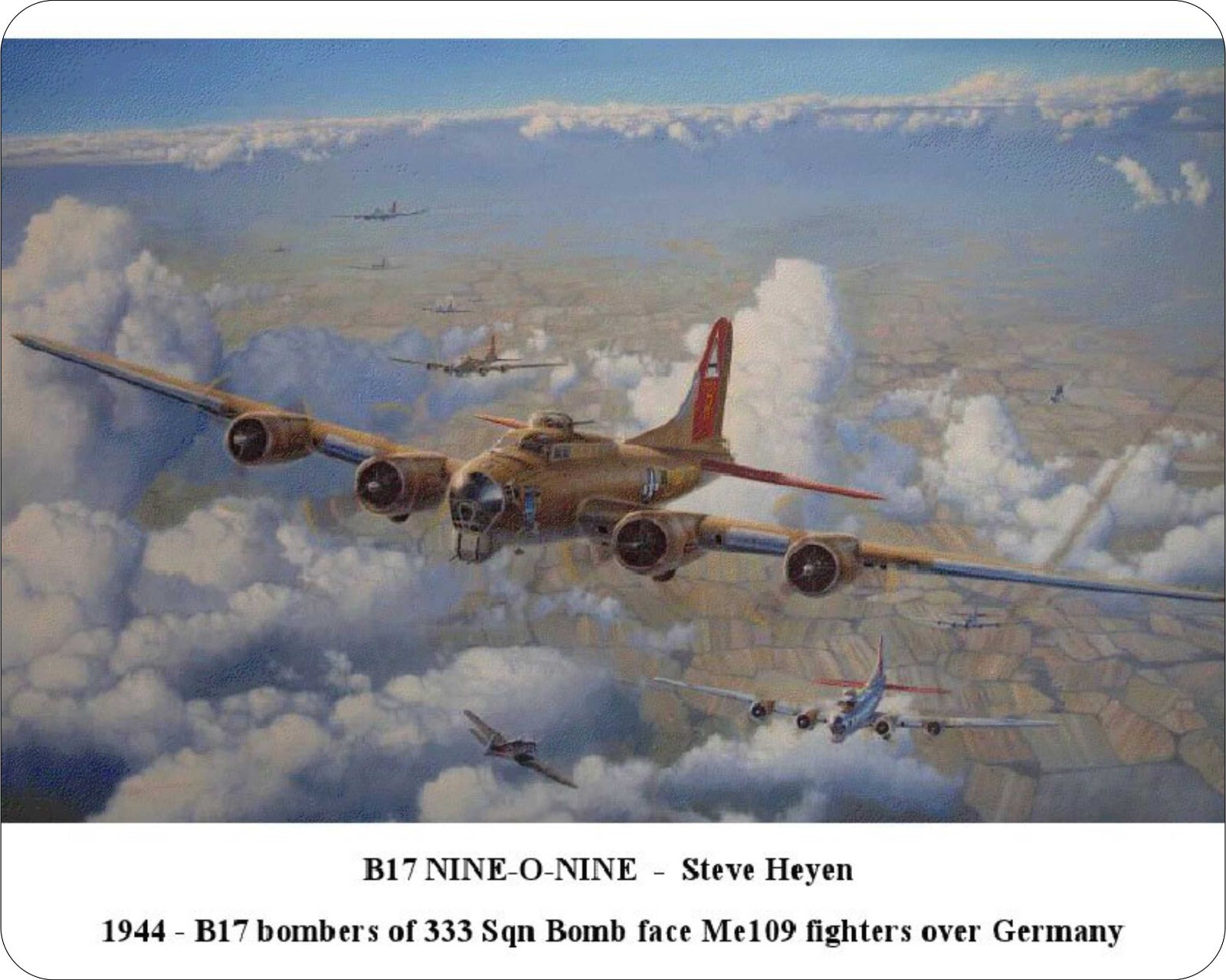 WWII Airplanes In Air B17 Bomber Mouse Pad  7 x 9 Mousepad Vintage Aircraft