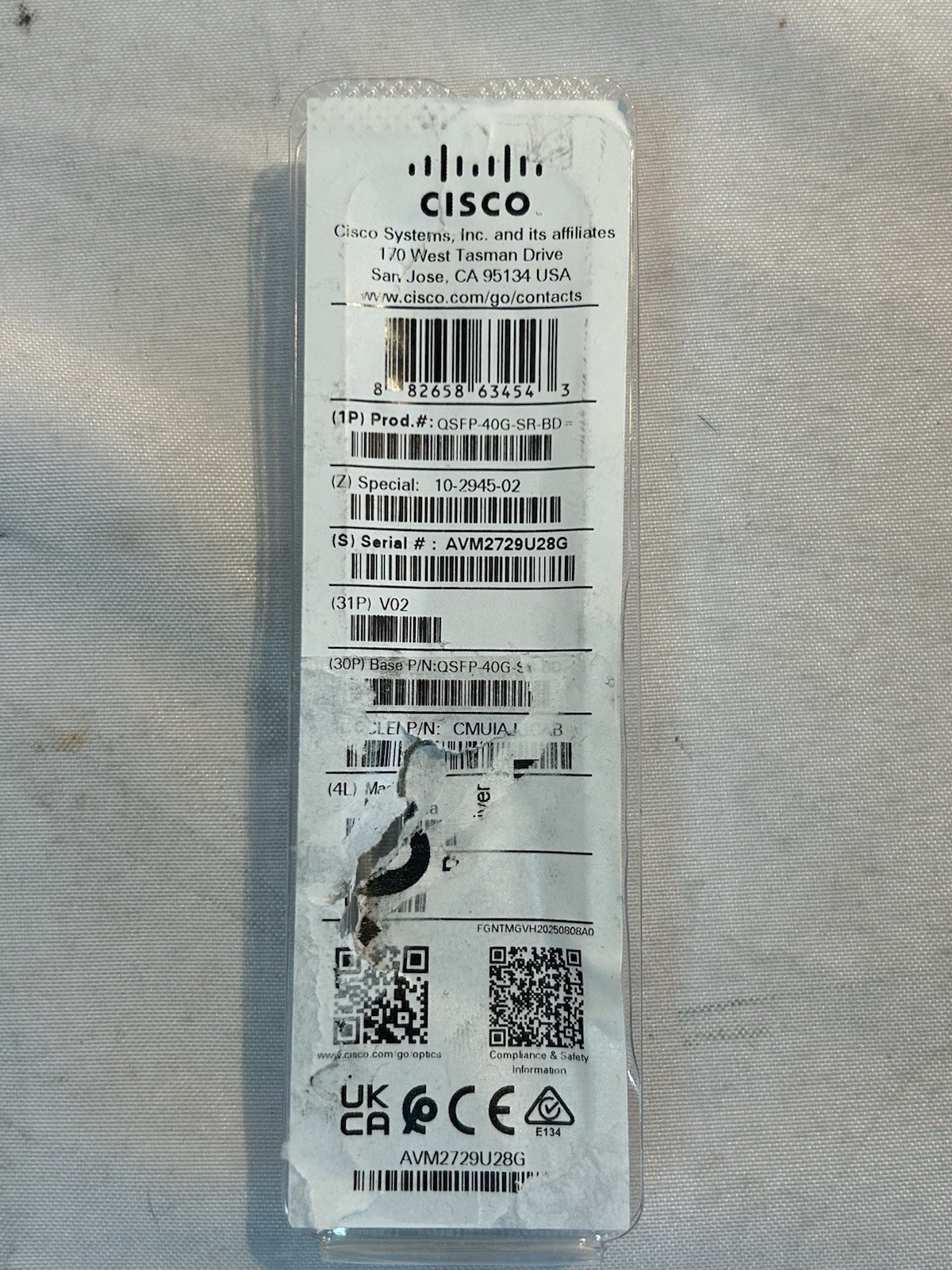 Cisco QSFP-40G-SR-BD New In Cisco Clams - QSFP28 40G BiDi MMF Cisco Transceiver