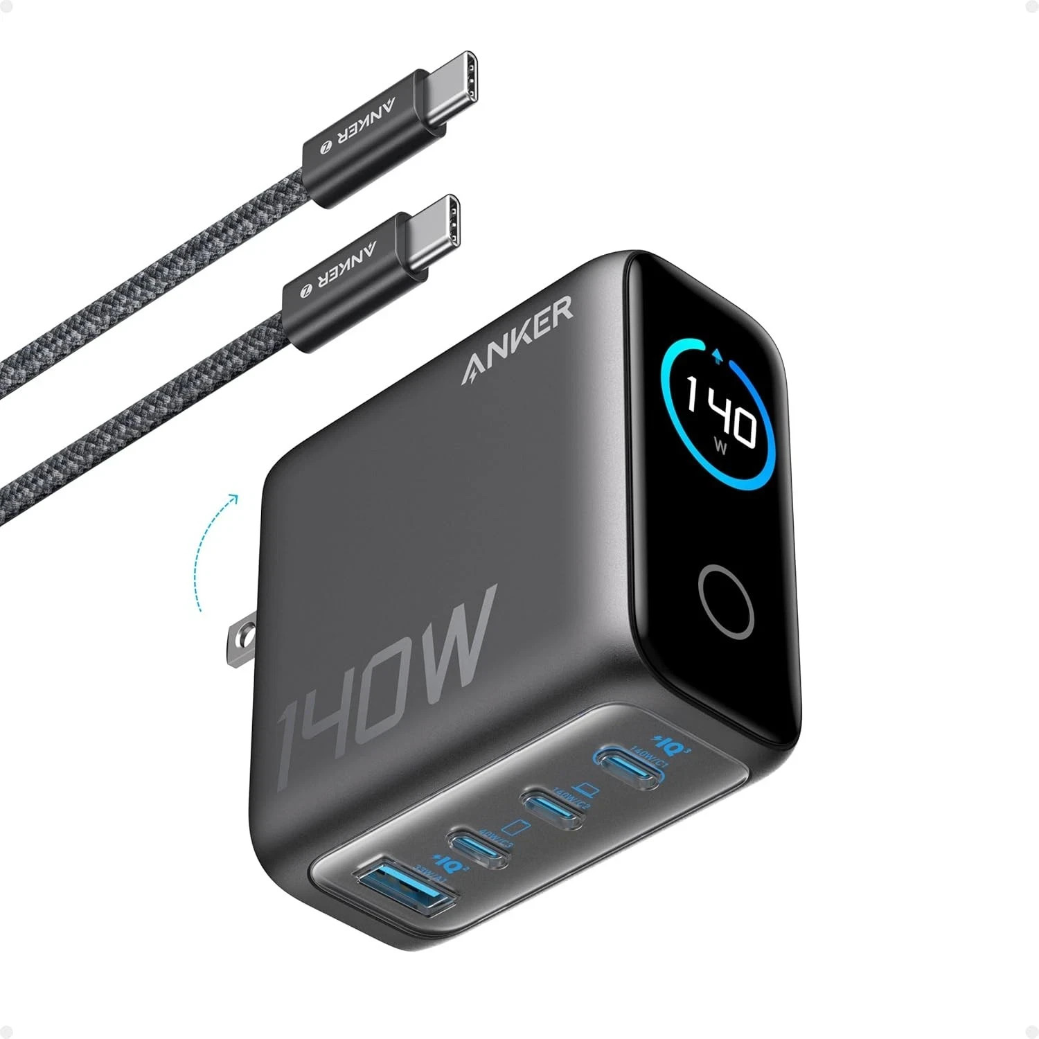 Anker |Laptop Charger, 140W Max 4-Port GaN USB C Charger Block with Smart