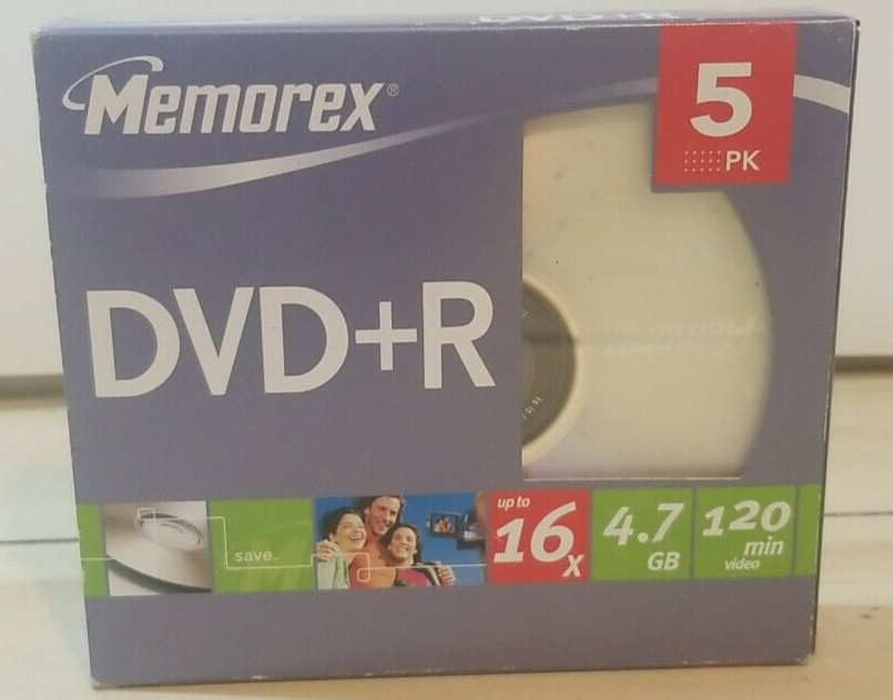 Memorex DVD+R 5 Pack 16X 4.7GB Recordable DVD's 120 Min Video