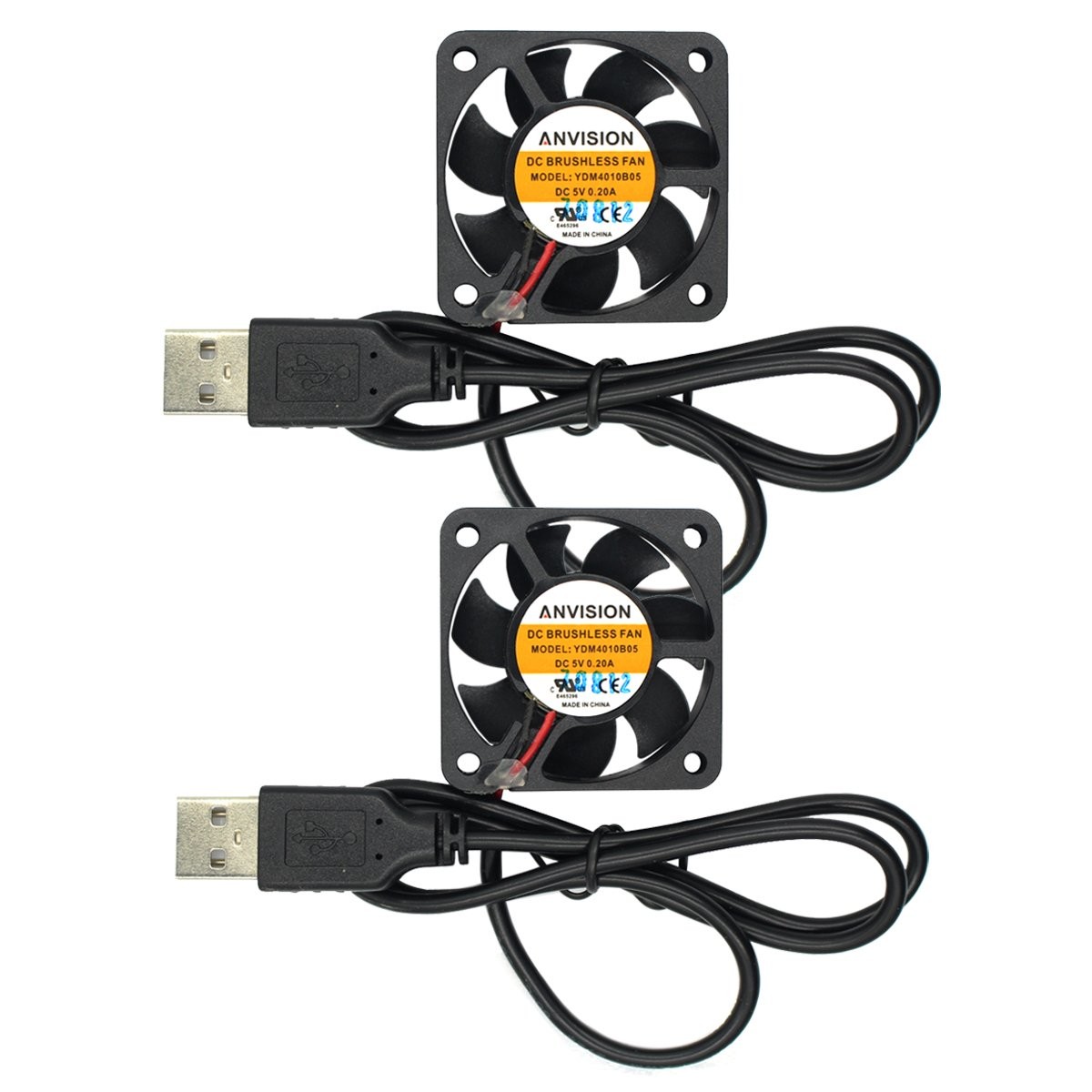 ANVISION 2-Pack 40mm x 10mm DC 5V USB Brushless Cooling Fan, Dual Ball Bearing