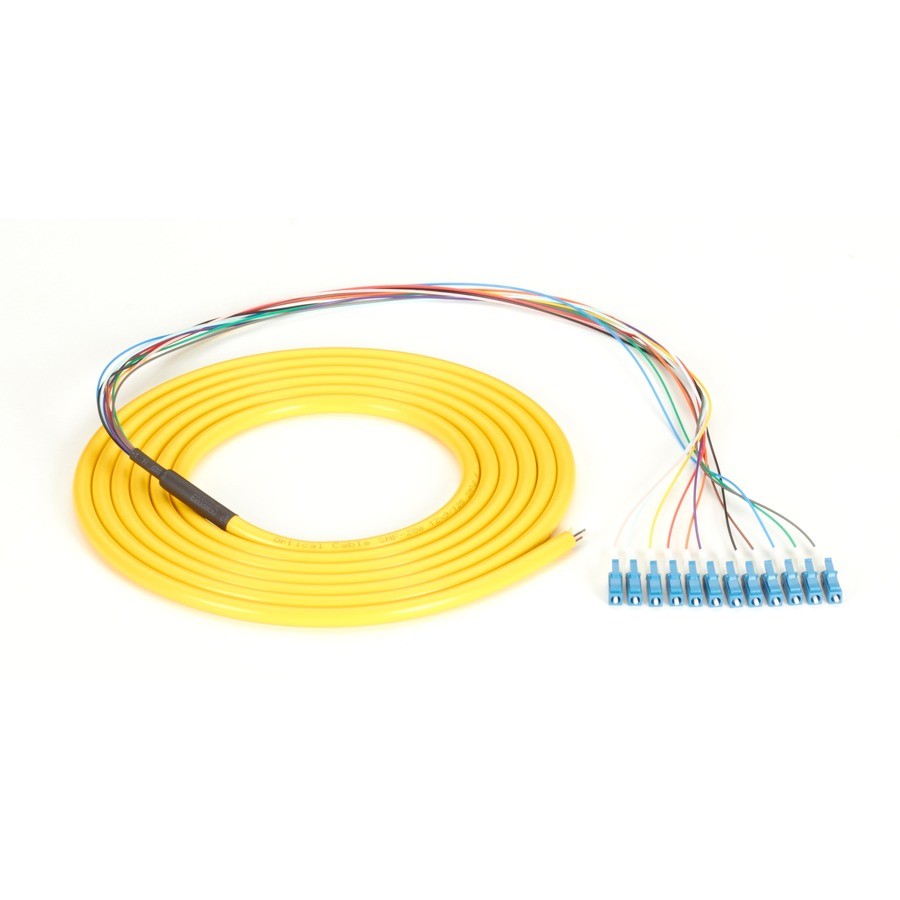Black Box 9.6ft Single-Mode Fiber Optic Pigtail 12-Strand OFNR PVC LC Yellow