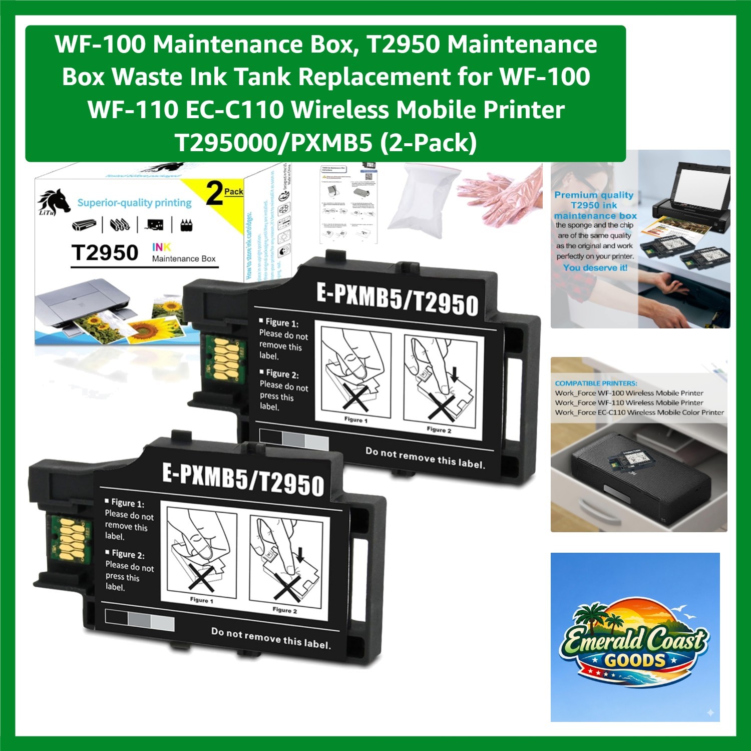 T2950 Maintenance Box 2-Pack for WF-100 WF-110 EC-C110 - High Yield & Clog-Free