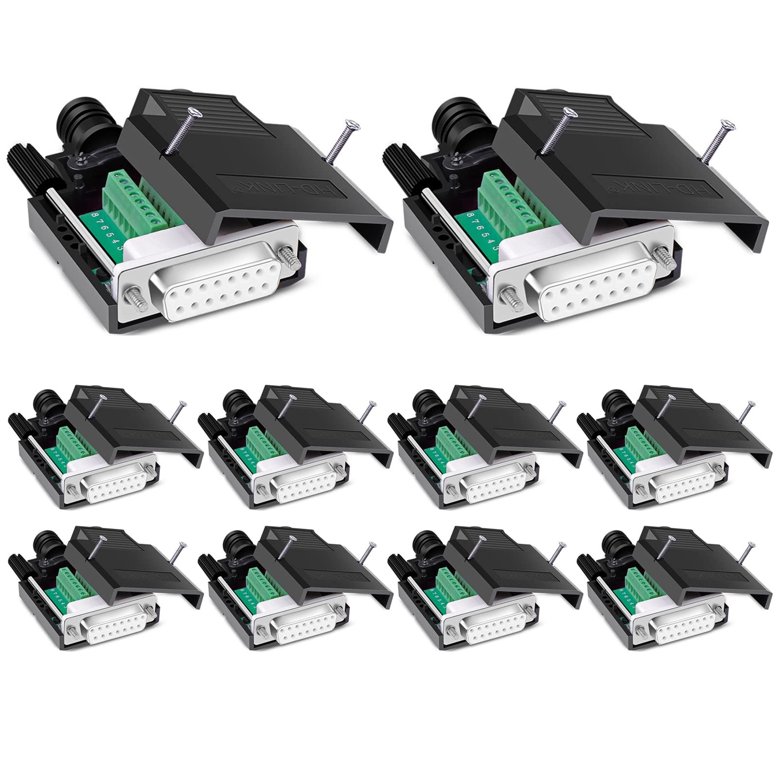10 PCS DB15 Solderless Connector RS232 DSUB Serial 15Pin Female Adapter