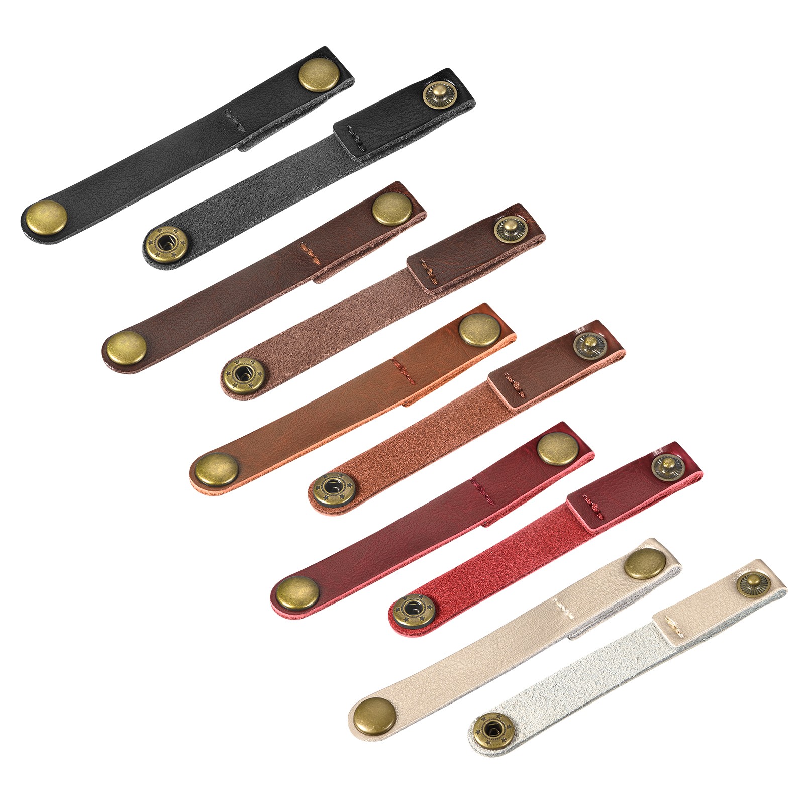 Leather Cable Straps Cable Ties, Cord Organizer, 5 Colors, Pack of 10