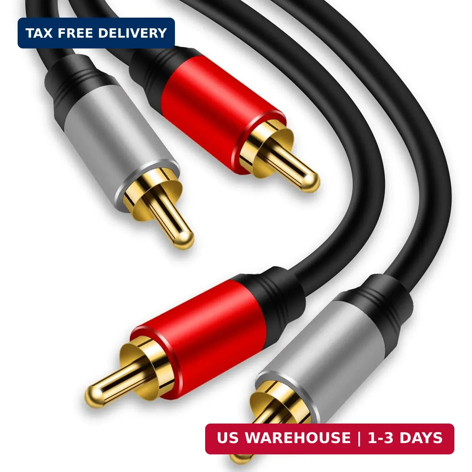 2RCA to 2RCA Cable 3Ft, Gold-Plated 2 RCA Male to 2 RCA Male Stereo Audio Cable