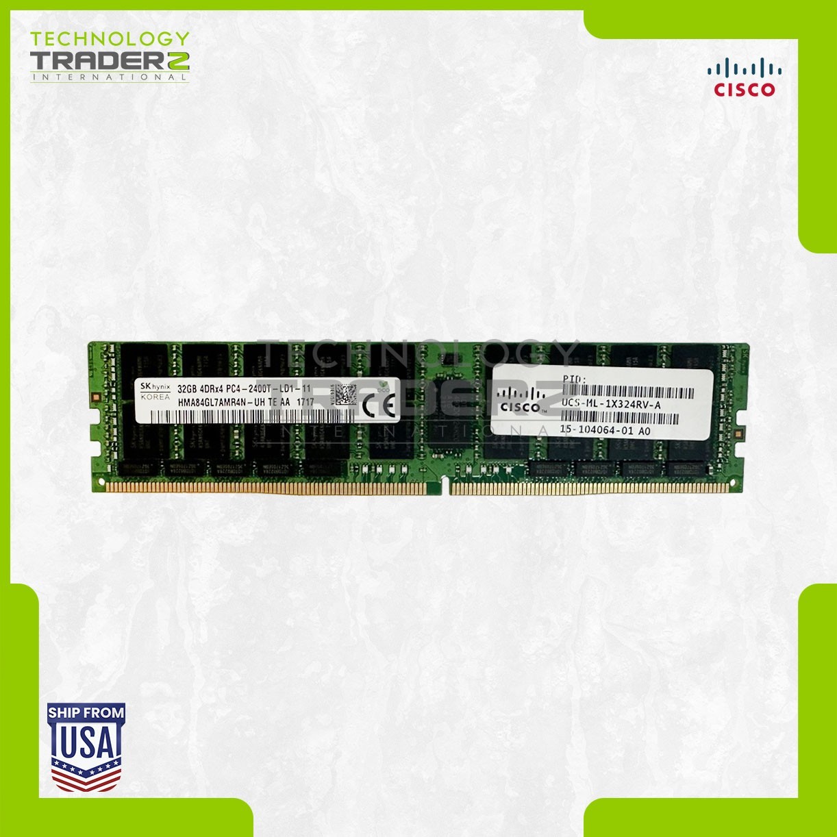 UCS-ML-1X324RV-A Cisco 32GB PC4 DDR4-2400MHz ECC 4DRx4 Memory HMA84GL7AMR4N-UH