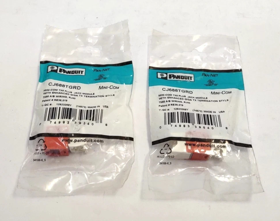 Lot of 2 Panduit CJ688TGRD Mini-Com TX6 Cat 6 UTP RJ45 Jack Module – Red