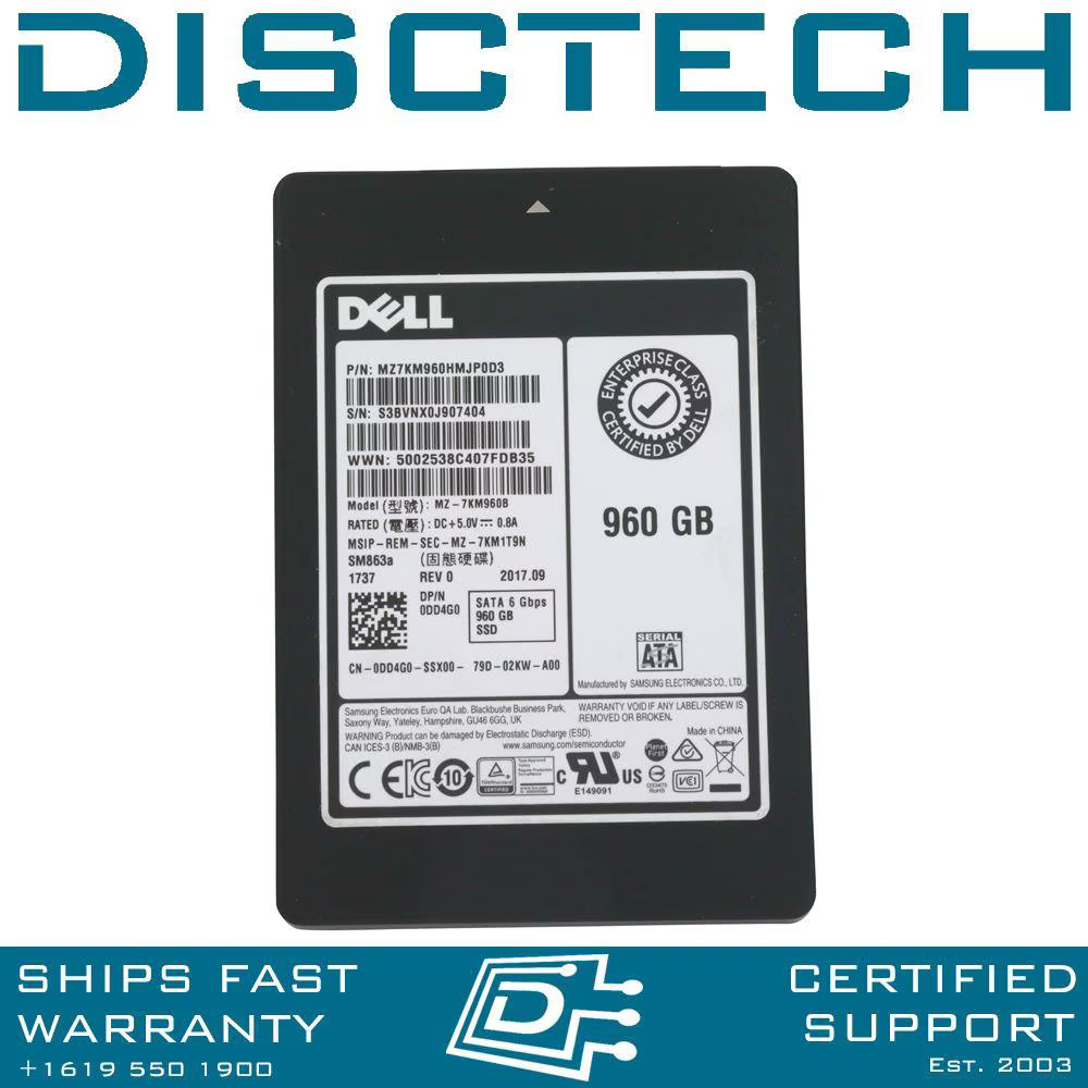 Dell DD4G0 960GB SATA MU 6Gbps Mixed Use 2.5in PM863a MZ7KM960HMJP0D3
