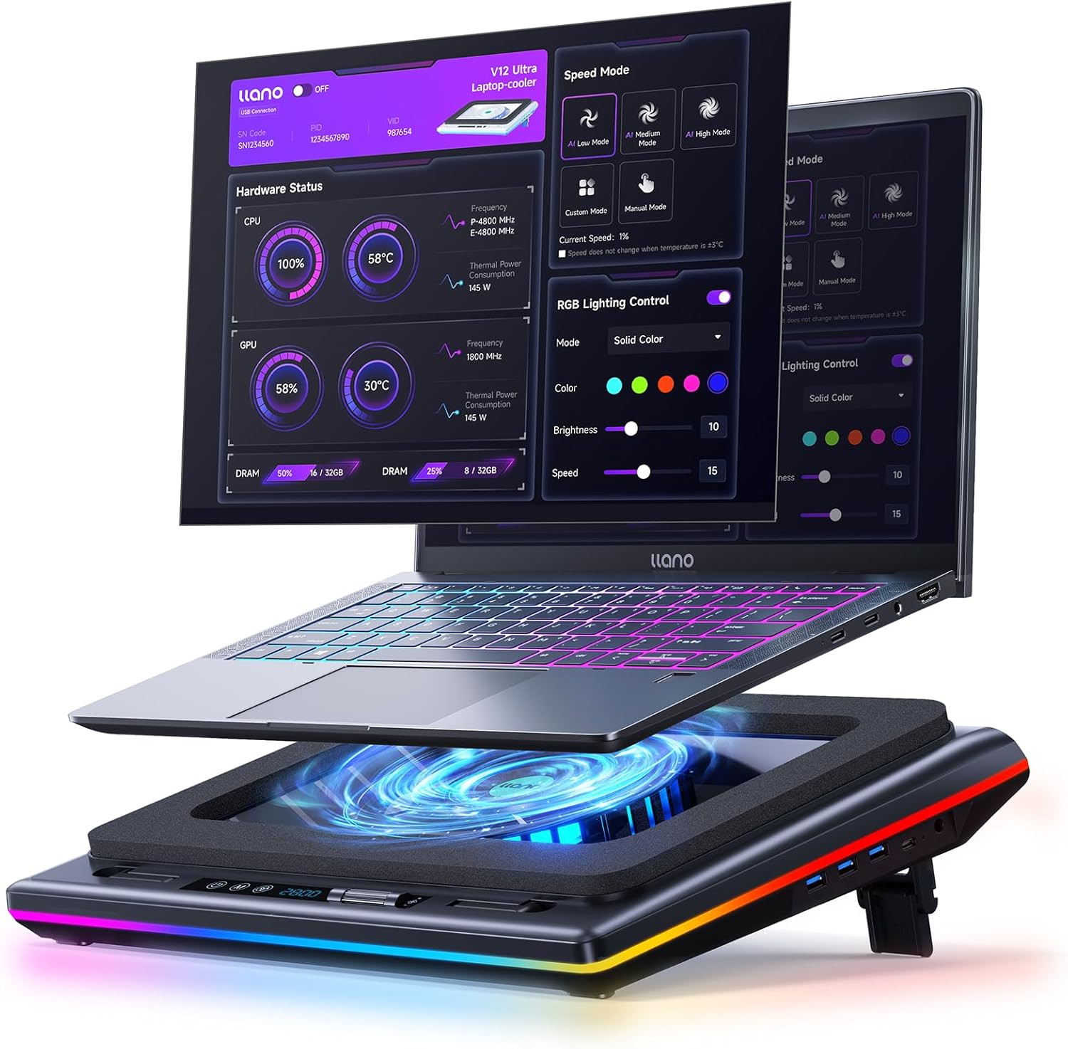 V12 Ultra Laptop Cooling Pad with Smart Software Control Laptop Fan