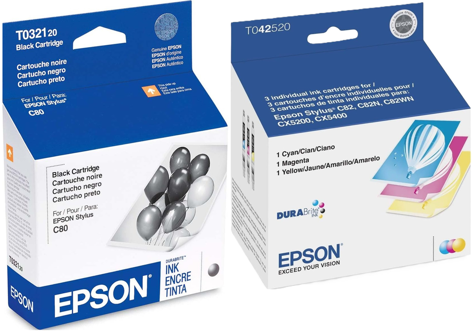 New Genuine Epson 32 42 Black Cyan Magenta Yellow 4PK Ink Cartridges Stylus C82