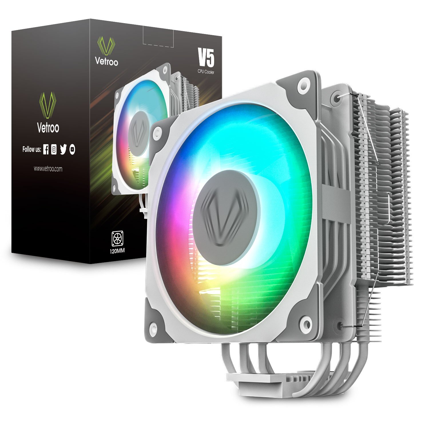 Vetroo CPU Cooler V5 PC Heatsink with 5 Heatpipes 120mm PWM Fan ARGB LGA1700 AM4